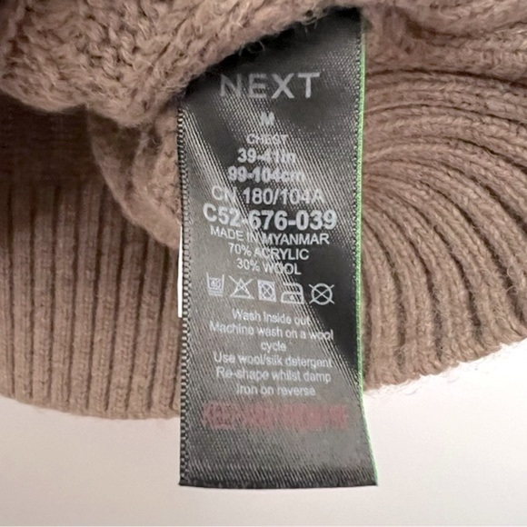 NEXT UK Cable Knit Sweater Wool Blend Neutral Tan Contemporary M - Picture 14 of 14